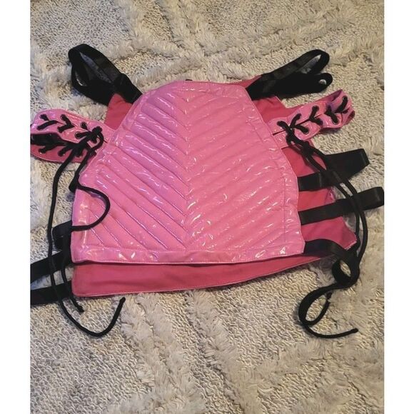 Dolls Kill Club Exx Sz M Pink Skirt Strappy Mini Skirt Rave Festival Burning Man - Picture 1 of 3